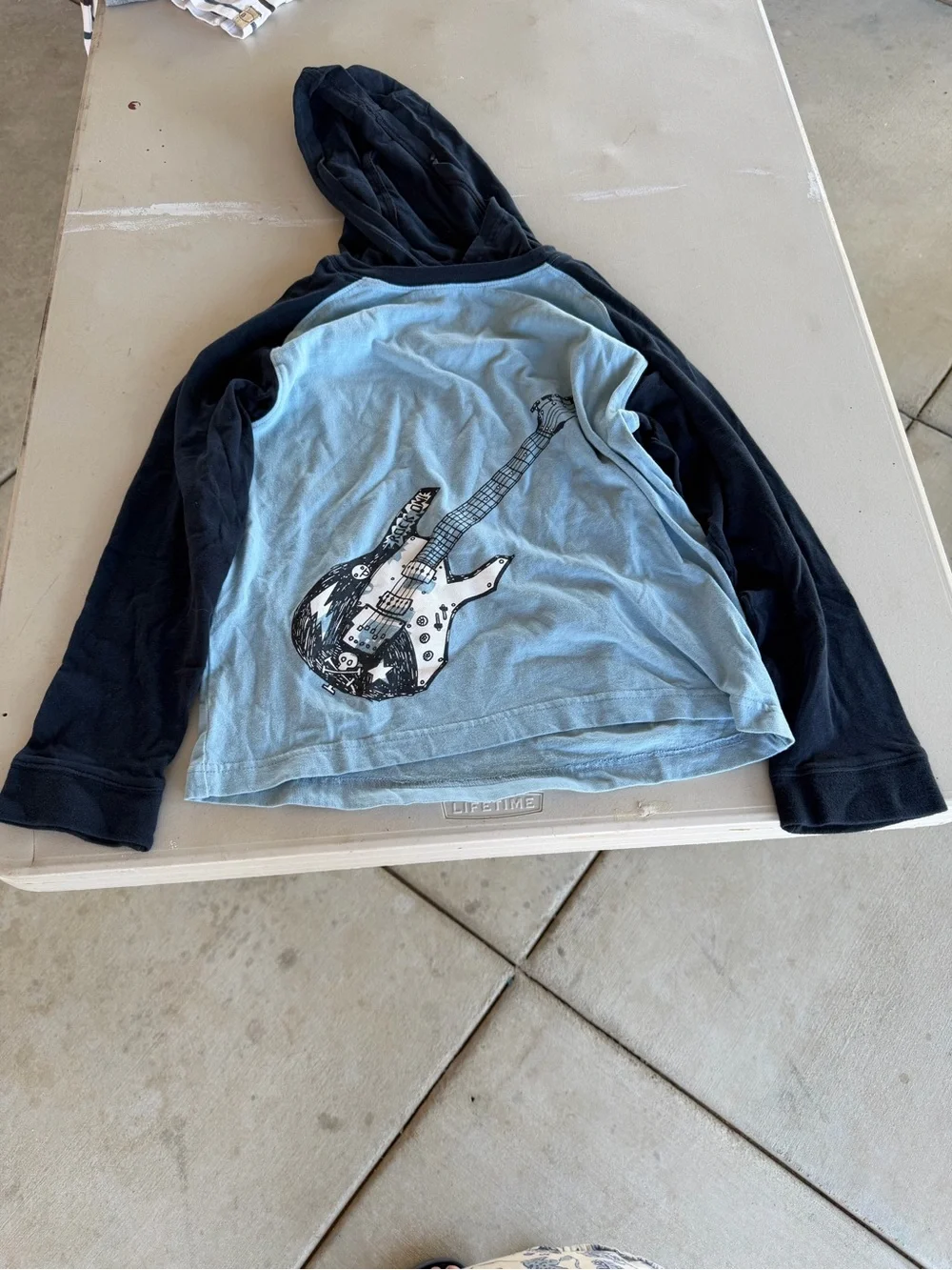 Gymboree Light Blue Front with Black Sleeves Guitar Hoodie